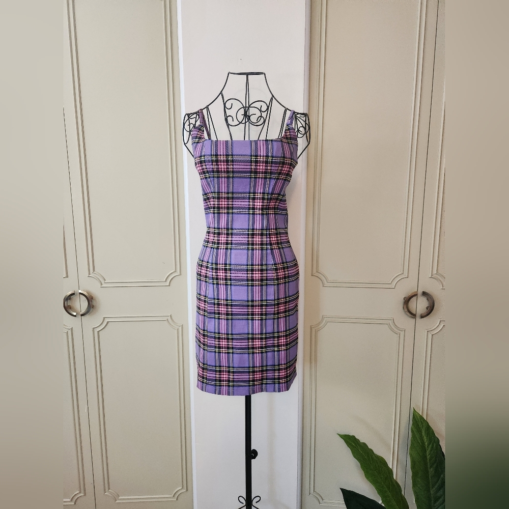 AKIRA Purple and Pink Plaid Clueless Vibes Dress Size Small